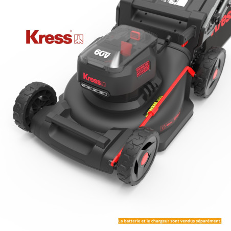 Tondeuse automotrice Kress KG757E.9 60V - Légère, silencieuse et ergonomique. Largeur de coupe 46 cm, idéale pour pelouses moyen