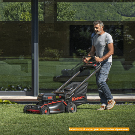 Tondeuse automotrice Kress KG760E.9 60V - Légère, silencieuse et ergonomique. Puissante comme une thermique, largeur de coupe de