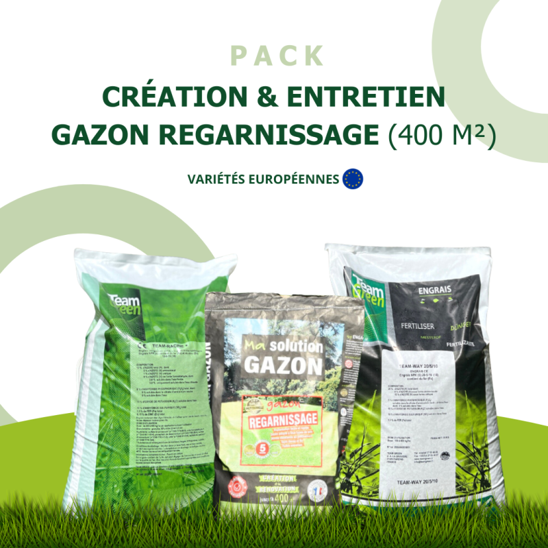 Pack gazon 400 m² - Création & entretien pour pelouse résistante