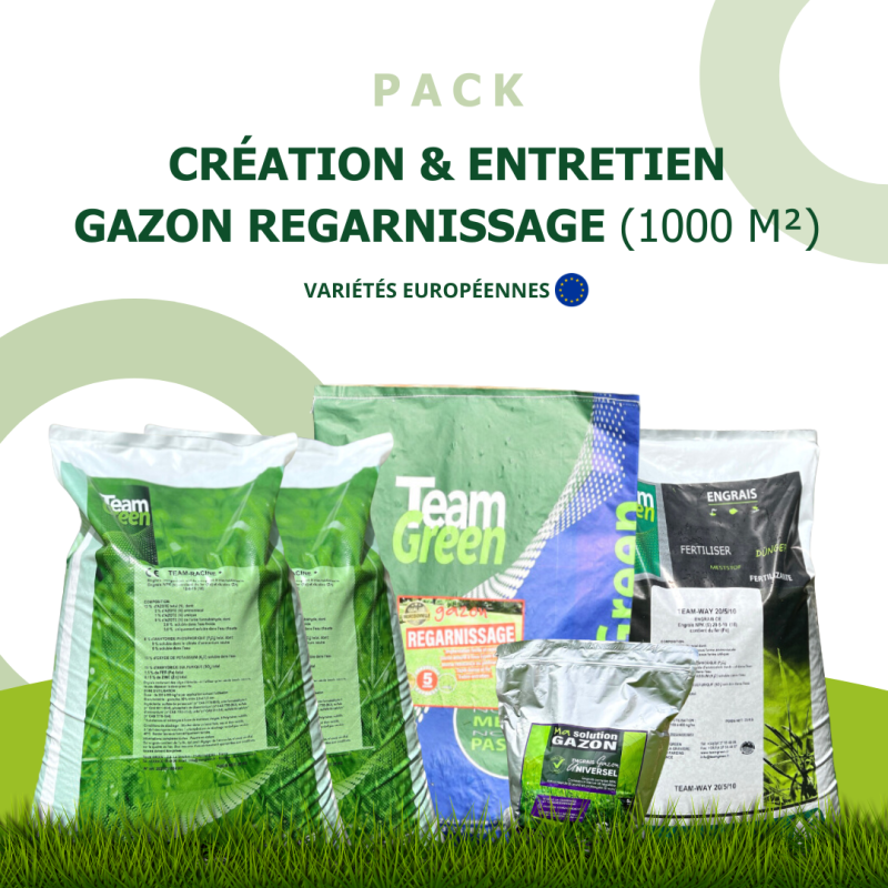 Pack gazon regarnissage express 1000 m² : semis, engrais et entretien
