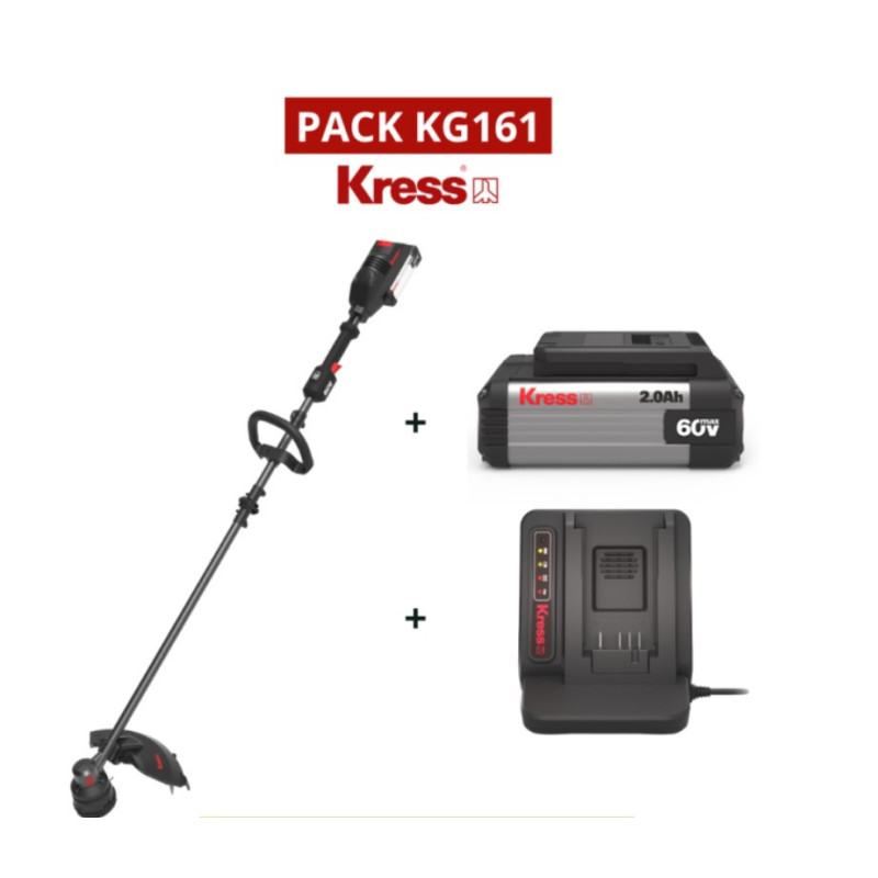 Optez pour le PACK Kress KG161 : débroussailleuse performante, batterie 2 Ah et chargeur 3 A inclus. Parfait pour vos travaux de