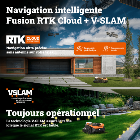 Robot tondeuse sans fil Vision Cloud WR303E – 300 m² – RTK Cloud, V-SLAM, cartographie automatique