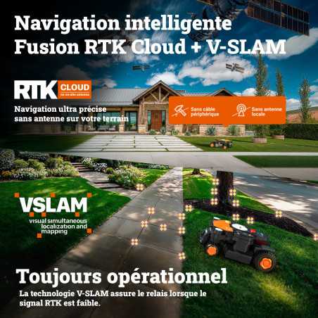 Robot tondeuse 4WD Worx WR341E Vision Cloud - 1000 m² pente 84 %