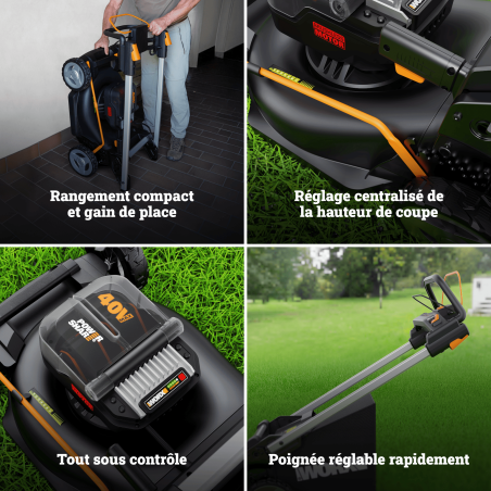 Tondeuse autotractée 40V Worx WG749E – 500 m² | Sans fil performante