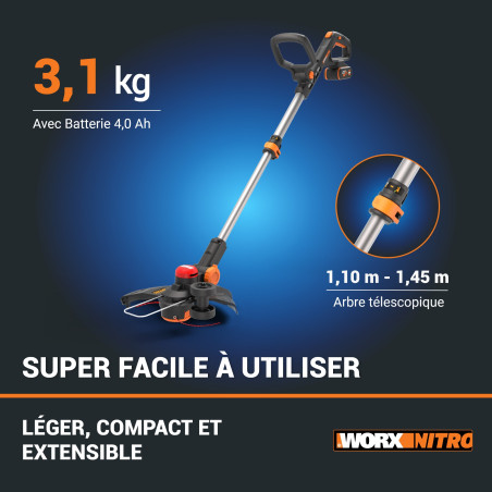 Coupe-bordure Worx Nitro WG173E 20V - 33cm + Batterie 4Ah