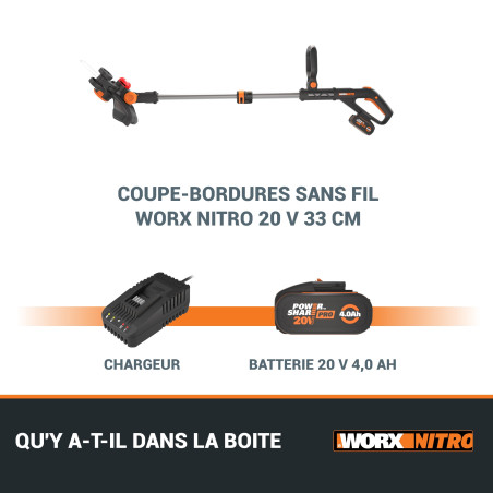 Coupe-bordure Worx Nitro WG173E 20V - 33cm + Batterie 4Ah