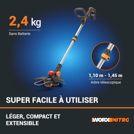 Coupe-bordure Worx Nitro WG173E.9 20V - 33cm (Seul)