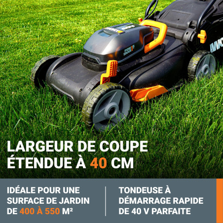 Tondeuse sans fil 40V Worx WG743E 500m² + 2 batteries