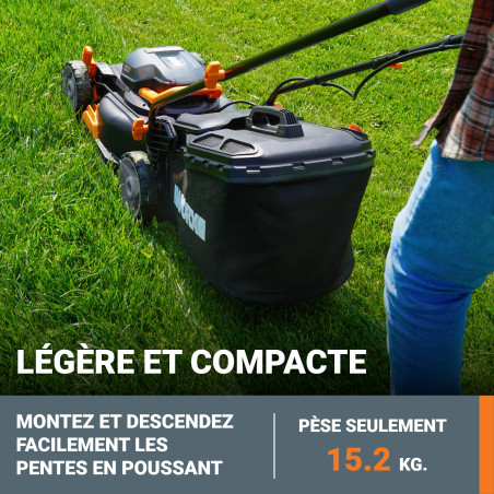 Tondeuse sans fil 40V Worx WG743E 500m² + 2 batteries