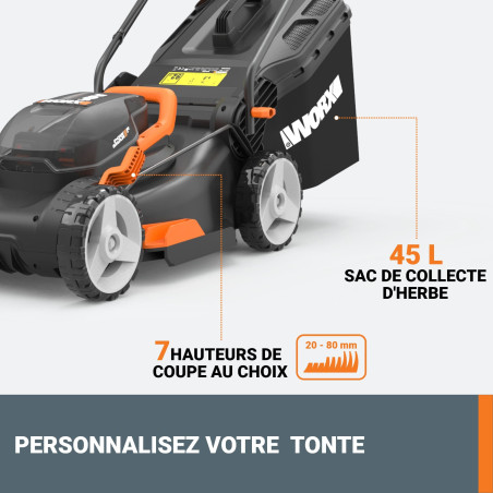 Tondeuse sans fil 40V Worx WG743E 500m² + 2 batteries