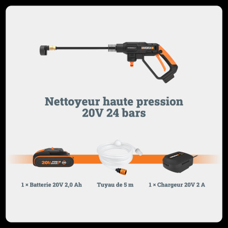 Nettoyeur pression Worx WG621E 20V 24,2 bar + batterie