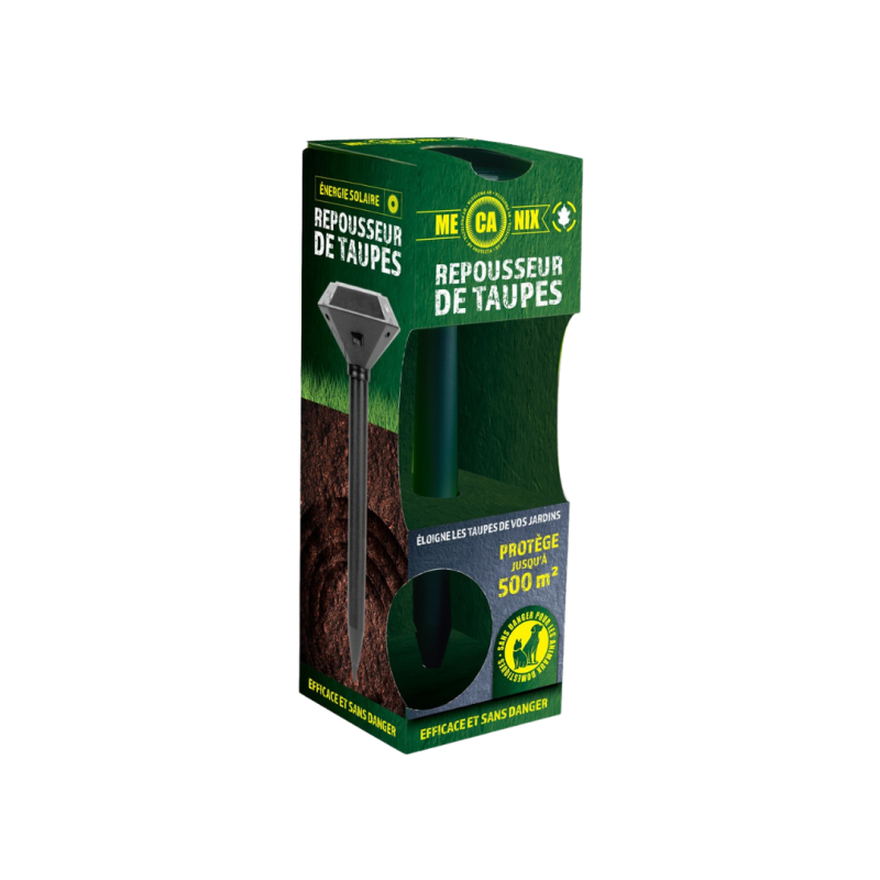 Repousseur de Taupes Solaire à Ultrasons - Protection 500 m²